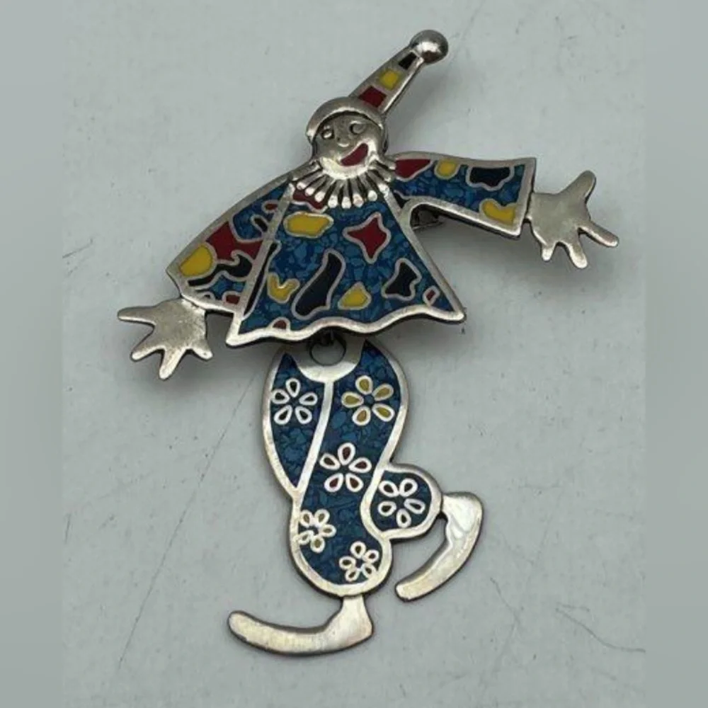 Vintage Taxco Clown 925 Silver Brooch Articulated legs - Picture 1 of 8